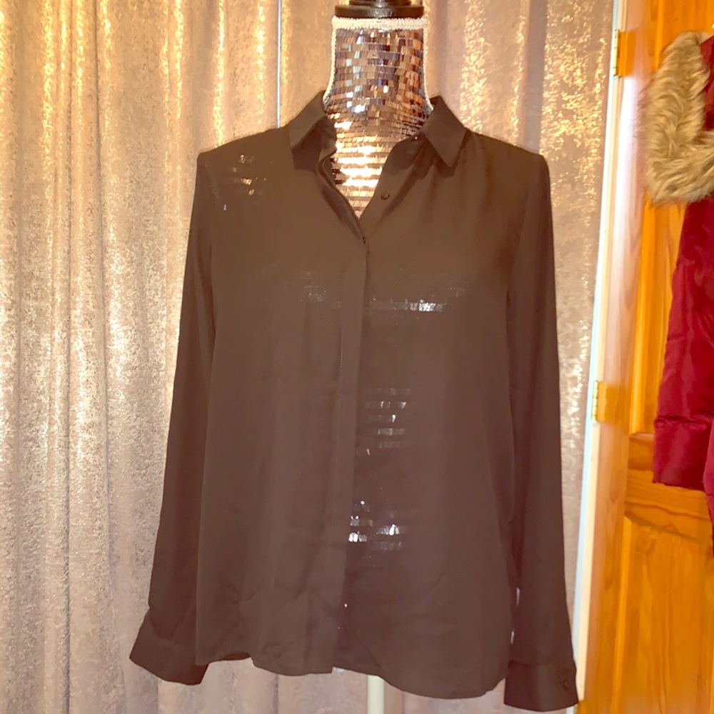 Zara Basic Black Blouse With Pink Bow - image 1